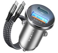 LISEN Car Charger Adapter USB C 54W 12V USB Socket [USBC 36W+USBA 18W]with 60W 3.3ft USB C Cable PD3.0 Car Phone Charger Fast Charge Cigarette Lighter USB Charger for iPhone 16 Pro Max 15 Samsung Grey