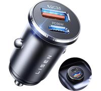 LISEN Car Phone Charger Adapter 69W [All Metal&Smallest] Cigarette Lighter USB Charger 12V USB Socket Car Charger Fast Charge USB C for iPhone 17 16 Pro Max Samsung Galaxy S25 iPad Pro