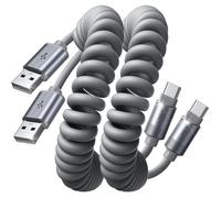 LISEN Coiled USB C Cable, 2 Pack for Android Auto & CarPlay Cable, 4FT Short USB A to USB C Compatible with iPhone 17/16/15, Samsung Galaxy S25/S24/S23 A15/A14, Google Pixel 9/8, Moto, OnePlus