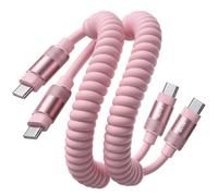 LISEN Coiled USB C Cable, Short Neat 2 Pack 60W C to C Cable Fast Charging for CarPlay & Android Auto, Durable Silicone Chubby USB C to USB C Cord for iPhone 17/16 Pro Max, Galaxy S25, Pink 3.5FT