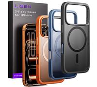 LISEN Compatible with iPhone Pro Max Magsafe Case Skin-Feel Matte Magnetic iPhone Pro Max Case Three-Pack, Black + Orange + Dark Blue