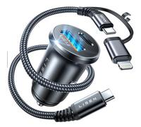 LISEN for iPhone 16 Car Charger USB C Car Charger 54W All Metal Cigarette Lighter USB Car Phone Charger Adapter with 3.3ft Type C/L Cable Fit 12V USB Socket for iPhone 15 pro max 14 13 12 Samsung S24