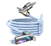 LISEN iPhone Cords Fast Charging 6 FT, 4 in 1 Charging Cable with Light, USB A/C to C/L Multi Charging Cable for iPhone 16 15 14 Pro Max/MacBook/iPad Pro/SamSungS25, Sky Blue iPhone Cord