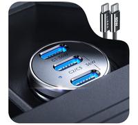 LISEN Mini USB C Car Charger Socket 12V Fast Charge Cigarette Lighter USB Socket 3-Port 72W with 60W C-C Cable, Car Accessories Gadgets for Men Women Car USB Adapter for iPhone 17 16 Galaxy S26 ultra