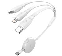 LISEN Multi Charger Cable, Retractable USB C to USB Charging Cable 3 in 1 Charger Lighting/Micro USB Cable, Travel Chargers for Multiple Devices for iPhone 17 16 15 14 Pro/Galaxy S25/Switch2, White