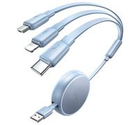 LISEN Multi Charger Cable, Retractable USB C to USB Charging Cable 3 in 1 Charger Lighting/Micro USB Cable, Travel Chargers for Multiple Devices for iPhone 17 16 15 14 Pro/Galaxy S25/Switch2, Blue