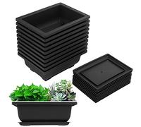Liseng 10 Packs Of Bonsai Training Potswith Tray, Plastic Bonsai Plants Cultivation Planters for Garden, Yard, Living Room, Balcony, 16.5 x 12 cm