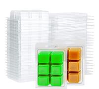 Liseng 100 Packs Wax Melt Clamshells Molds Square, 6 Cavity Clear Plastic Cube Tray for Candle-Making & Soap