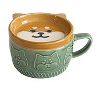Liseng Japanese Cute Mug Ceramic Shiba Inu Panda Coffee Cup with Lid Home Couple Milk Breakfast Cup Water Cup (Green)
