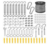 lisetar 2mm Stainless Steel Wire Rope Kit 60M, Turnbuckles,Thimbles,Expansion Hooks,Heavy Duty Garden Wire For Climbing Plants,Fence Reinforcement, Fruit Tree Training, Outdoor Clothesline, DIY