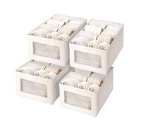 lisetar 4 Pack Foldable Linen Wardrobe Storage Organiser with Clear Window - Clothes Organiser for Wardrobe, Linen Storage Boxes with Handles for Underwear & T-Shirts,Jeans,Trousers - Apricot
