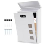 lisetar Post Box Wall Mounted, Steel Mail Box with Combination Lock - Weather-Resistant, 3 Viewing Windows, Rain Cover, Lockable for Outside, 40 x 25 x 10 cm (white)