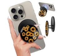 LISEVO Magnetic Phone Grip Compatible with MagSafe - Magnet Phone Grip Stand Magnetic Removable Finger Ring Holder Kickstand Cute Magnet Accessories for iPhone 17 16 15 14 13 12 Series, Sunflower