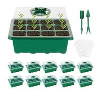 Lishang 10 Pcs 120 Cells Seed Trays with Lids Propagator Tray Reusable Seedling Trays for Plants Germination Equipment Mini Greenhouse Garden Green