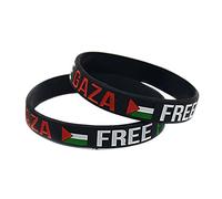 LISHD 2 PCS Free Palestine Save Gaza Silicone Rubber Wristband Bracelets Adjustable Charms Cuff Bangle