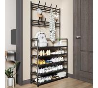 LISHEUK 5-Tier Metal Hall Tree Coat Rack & Shoe Storage - Entryway with Hooks for Hats & Coats Space-Saving 80CM Garment Stand Stylish & Functional Home Decor