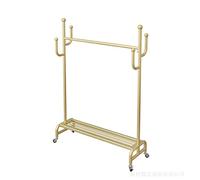 LISHEUK Coat Rack, 360° Swivel Wheel Metal Drying Rack,Clothing Store Retail Display Coat Hanger, With Top Bar And Lower Storage Shoe Rack, 4 Hooks On Side Fro Hats And Bags,Gold