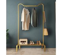 LISHEUK Heavy Duty Metal Clothes Rail Rack with Top Rod & Lower Storage Shelf - Stylish Garment Display Stand Pipe Hanging Coat Hanger Clothing Drying Rack - 80cm Gold Finish