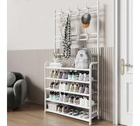 LISHEUK Metal 5-Tier Hall Tree - Coat & Hat Rack Entryway Storage Clothes & Shoe Stand with Hooks Adjustable 60CM Garment Shelf for Home Office or Entryway