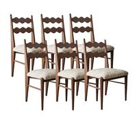 LISHEUK Vintage Solid Wood Dining Chair - Cotton Linen Upholstered, Wave Backrest, Ash Wood Legs, 2 Fabric Options for Home Dining Room, Living Room, Bedroom (Walnut + Cotton Lin