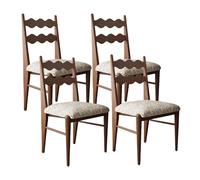 LISHEUK Vintage Solid Wood Dining Chair, Cotton Linen Upholstery, Ash Legs, Two Fabric Options for Living Room, Bedroom - Walnut + Cotton Linen A,4