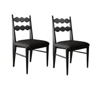 LISHEUK Vintage Solid Wood Dining Chair with Cotton Linen Upholstery, Wave Backrest, Ash Wood Legs - Two Colors (Black+Black) for Home, Dining Room, Living Room, Bedroom