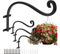 LISHINE 4 Pcs Plant Hangers Outdoor 12 inch Hanging Plant Bracket Curved Plant Wall Hanger Hook for Bird Feeders, Planters, Lanterns, Flower, Wind Chimes Black