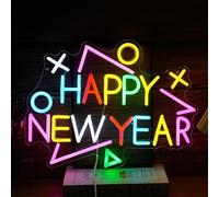 LISIGNVE Happy New Year Neon Sign, Multicolored, 12" x 16", Acrylic, PVC, Hanging, Glam, USB Powered, Dimmable, New Year LED Light Up Sign for Home, Party, Business Decor