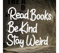 LISIGNVE Read Books Be Kind Stay Weird Neon Sign Letter LED White Neon Lights Dimmable USB Powered 14.17’’X13’’Cool Wall Decorative Light Bedroom Bar Birthday Party Decoration Gifts （Warm White)