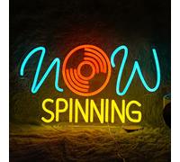 LISIGNVE Record Neon Sign for Wall Decor Vintage Music Studio Neon Light Wall Art Dimmable Led Now Spinning Music Light Up Sign for Bar Dj Studio Bedroom Home Theater (USB Ice Blue Yellow Orange）