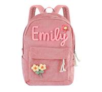 Liskanap Personalised Backpack for Girls Boys Toddler, Customised Kids Backpack with Name, Embroidered Corduroy Back to School Bag Gifts for Children Nursery Primary (Pink)