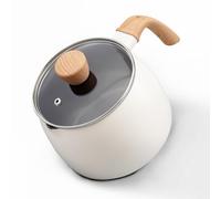 LISOS 2.5 Quart Non-Stick Ceramic Sauce Pan with Lid,Small Milk Pots for Cooking with Pour Spout,Aluminum Stock Pot Wood Handle for Kitchen,PFAS-Free,White
