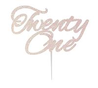 LissieLou 21st Birthday Cake Topper Decoration with Curly Written 'Twenty One' Glitter Card in White