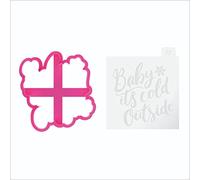LissieLou Baby It's Cold Outside Christmas Cookie Cutter and Embosser Christmas Theme Icing Stamp Fondant Embosser - Light Pink/Clear
