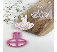 LissieLou Ballet Tutu Cookie Cutter and Embosser Ballet Icing Stamp Fondant Embosser - Light Pink/Clear