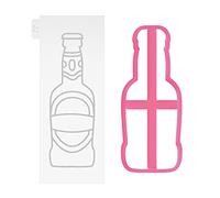 LissieLou Beer Bottle Cookie Cutter and Embosser Father's Day Icing Stamp Fondant Embosser - Light Pink/Clear