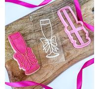LissieLou Champagne Glass with Bow Hen Party Cookie Cutter and Embosser Icing Stamp Fondant Embosser Hen Party Theme - Light Pink/Clear