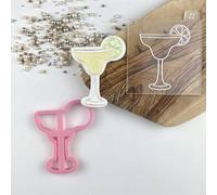 LissieLou Cocktail Glass Fiesta Cookie Cutter and Embosser Icing Stamp Fondant Embosser Fiesta Theme - Light Pink/Clear