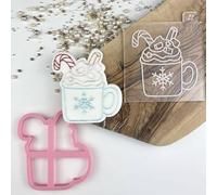 LissieLou Cup of Hot Chocolate Christmas Cookie Cutter and Embosser by Luvelia Christmas Theme Icing Stamp Fondant Embosser - Light Pink/Clear
