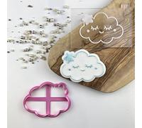 LissieLou Cute Cloud Cookie Cutter and Embosser Baby Shower Icing Stamp Fondant Embosser - Light Pink/Clear