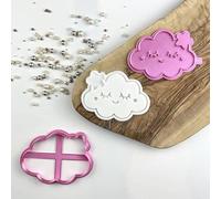 LissieLou Cute Cloud Cookie Cutter and Stamp Baby Shower Icing Stamp Fondant Embosser - Light Pink