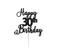 LissieLou Happy 30th Birthday Cake Topper in Pretty Glitter Card, Made in the UK - Black