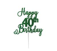LissieLou Happy 40th Birthday Cake Topper in Pretty Glitter Card, Made in the UK - Green