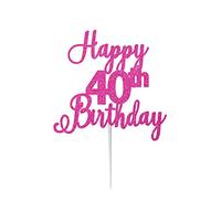LissieLou Happy 40th Birthday Cake Topper in Pretty Glitter Card, Made in the UK - Hot Pink