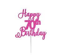 LissieLou Happy 70th Birthday Cake Topper in Pretty Glitter Card, Made in the UK - Hot Pink