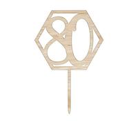 LissieLou Hexagon 80th Birthday Cake Topper Premium 3mm Birch Wood Birch Wood Made in the UK