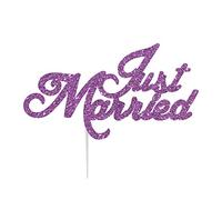 LissieLou Just Married Wedding Cake Topper Glitter Card Light Purple Made in the UK…
