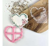 LissieLou Leaf Heart with Rose Valentine's Cookie Cutter and Embosser Icing Stamp Fondant Embosser Valentine's Theme - Light Pink/Clear