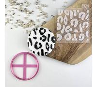 LissieLou Leopard Animal Print Texture Tile Cookie Cutter and Embosser Icing Stamp Fondant Embosser Jungle Theme - Light Pink/Clear