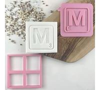 LissieLou M Tile Mother's Day Cookie Cutter and Stamp Icing Stamp Fondant Embosser Mother's Day Theme - Light Pink